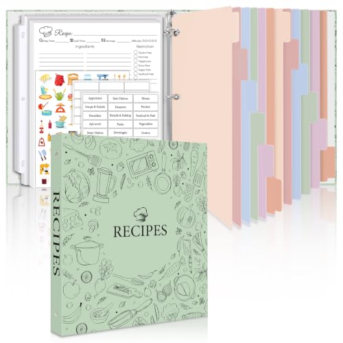 Recipe Binder with Plastic Sleeves, 8.5x11 Recipe Paper, Waterproof Cover