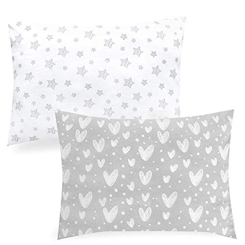 Kinder Kleinkind Kissenbezüge, 2-Pack, 100% Jersey Baumwolle, Ultra weich, Passt für 33 x 46 cm Babykissen, Grau Print Umschlag Stil, Reise Kissenbezug für Jungen und Mädchen Cover