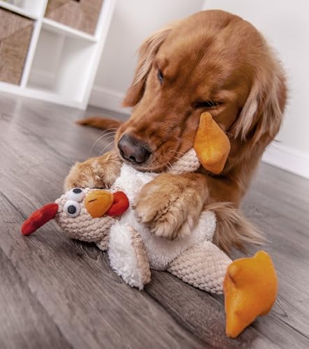 Image of FurHaven Orthopedic Dog Bed & goDog Toy - Squeaky Plush Fat Rooseter with Chew Guard Technology for Large Dogs - Plush & Velvet L Shaped Chaise - Sable Brown, Jumbo Plus /XXL