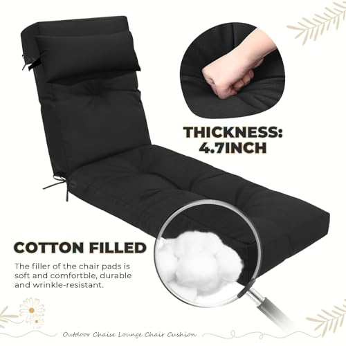 Uthem Waterproof Lounge Chair Cushion Outdoor for Chairs, Fade Resistant Chaise Lounger Replacement Cushions with 6 Ties, Thickened Memory Foam Pool Lounge Chair Cushions, 76 x 22 x 4.7 Inches, Black by Uthem - Image 5