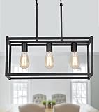 AMZASA 3-Light Black Linear Chandelier Modern Rectangle Farmhouse Dining Room Light Fixture for Kitc