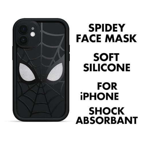 Image of Stylish Spider Back Case Cover Compatible for iPhone 16 | Spidey Face Mask Case | Soft Silicone | Camera & Full Body Protection | Shock Proof | (Black)