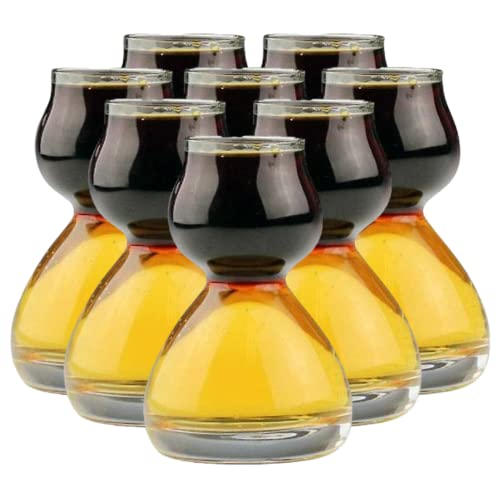 QUAFFER Double Bubble Layered Shot Glass – Chaser Shot Glass Jigger for Smooth Tasty Shots – Fun Unique Split Shot Glasses Barware (1.25oz Top & 2.25oz Bottom, Set of 8)