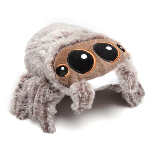 VOSSOT Linda araña de peluche de 20 cm, araña de dibujos animados de Halloween, juguete de peluche, araña de peluche realista con ojos grandes, araña gris, cojín de lanzamiento, regalo para niños y