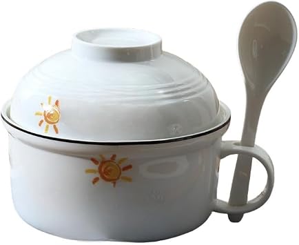 Ramen Bowl with Lid, Ceramic, Microwave-safe, Japanese Dinnerware, Lightweight, Break-Resistant, Instant Ramen Bowl with Free Spoon & Chopsticks, For Individual Life, Grill Pot, Cooking Supplies