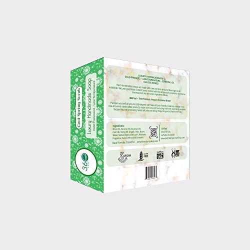 360Feel Men's Cool Spring Scrub Soap -5Oz Castile Handmade Soap Bar -Bold Masculine Fresh Bergamot Citrus Woody Floral Notes- Essential Oil Natural Soaps- Gift Ready #TOP2