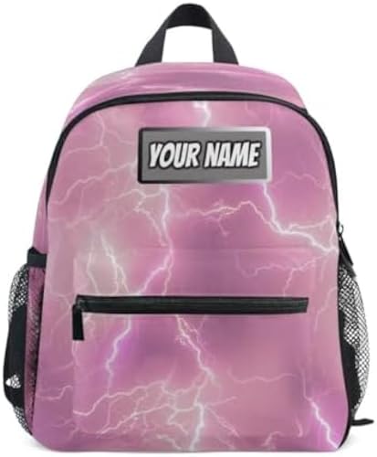 AIPASTN Mochila De Nombre De Niño Personalizado KSAJWZF, Mochila De Niños Rosa Para Niños De Rayos Electrizantes Para Niñas, Nombre Personalizado