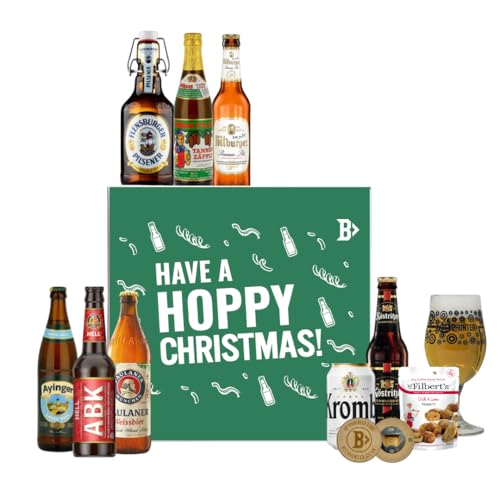 German Craft Beer Hoppy Christmas Set – 8 Beers with Beerhunter Glass | Premium German Lager & Ale Selection | Festive Craft Gift for Him or Her