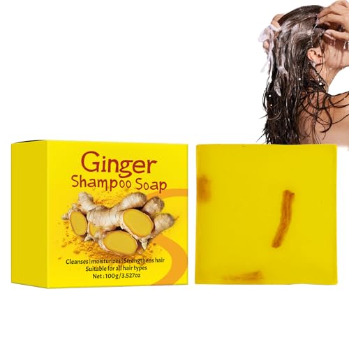 Hppsctink Savon Shampoing, 100g Shampooing au Gingembre, Shampooing anti-chute, Épaissit et hydrate les Cheveux, Nettoyant doux pour le Cuir Chevelu, shampoos
