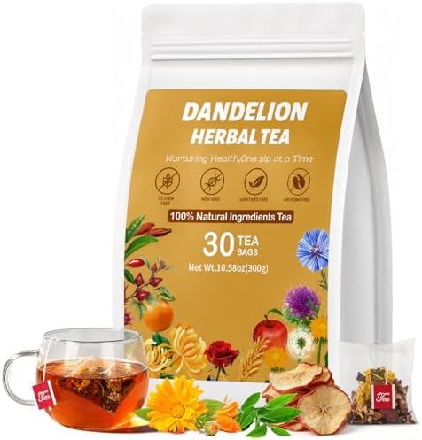 Dandelion Herbal Tea, Liver Cleanse Detox & Repair Dandelion Root Tea Support Kidney & Liver Health, 14 Precious Ingredients Formula Herbal Teabags for Men & Women (1 Pack/30 Bags)
