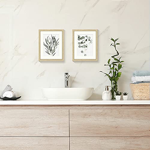 Minimalist Leaf Framed Wall Art Set Of 2 Boho Nature Green Plant Leaf Picture Prints With Wooden Photo Frame For Office Home Wall Decor 11 X 14 In #TOP1