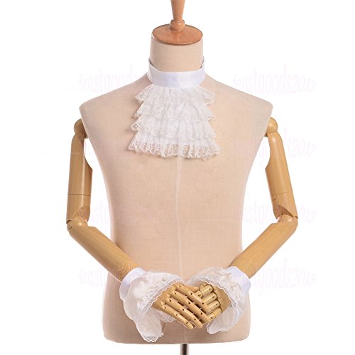 Blessume White Colonial Lace Jabot Cuffs Set Costume Accessory (Little White Jabot Cuffs Set) #TOP2