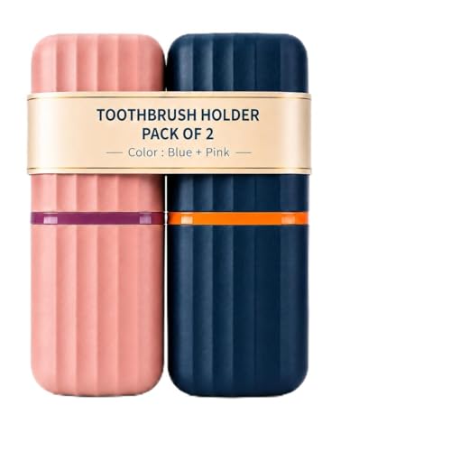 Image of 2 PCS Tooth Brush Holder Bathroom Toothbrush Cover Case Camping Accessories for Outdoor Tooth Brush Cover Box Brush Stand Toothbrush Holder for Travel Toothpaste Holder(1-Blue,1-Pink)
