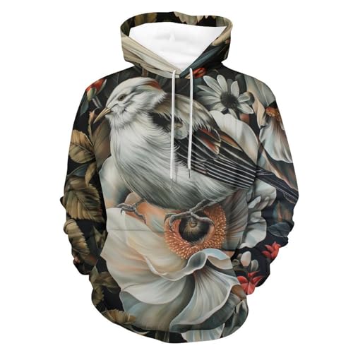 Sweat à capuche oiseau et fleur blanche pour homme et femme taille S