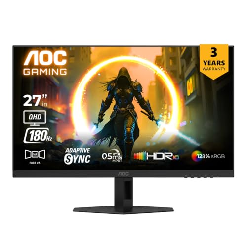AOC CQ27G4 27″QHD 1500R Curved Gaming Monitor, 180Hz,0.5ms MPRT, HDR10, Adaptive Sync, 300 nits Brightness, Fast VA Panel, Height Adjustable Stand, Gaming Modes, Low Input Lag, Frameless, HDMI 2.0, DP AOC CQ27G4 27″QHD 1500R Curved Gaming Monitor, 180Hz,0.5ms MPRT, HDR10, Adaptive Sync, 300 nits Brightness, Fast VA Panel, Height Adjustable Stand, Gaming Modes, Low Input Lag, Frameless, HDMI 2.0, DP