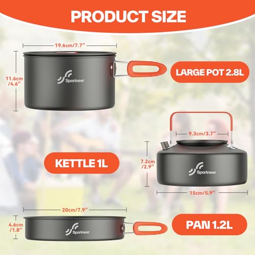 Camping Kochgeschirr Camping Geschirr Set 2 Personen Camping Topf Pfanne Set Und Wasserkocher Mit Tassen Teller Messer LöFfel Gabeln, Camping Besteckset Für Outdoor Picknick Wandern