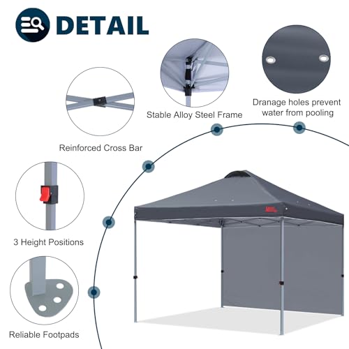 Image of MASTERCANOPY 10x10 Durable Pop Up Canopy Tent with 1 Sidewall, Dark Gray