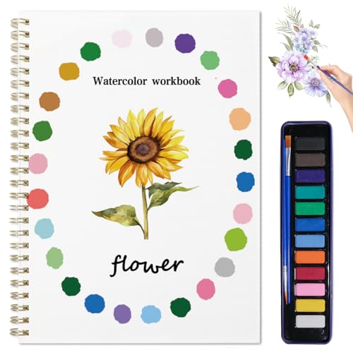 Watercolor Workbook for Adults - Watercolor Sketchbook with 12 Beginner-Friendly Sketched Illustrations, Lay-Flat Spiral Pages, 120lb Premium Watercolor Paper (Flowers) by YUNJIAODIDAN - Used condition - US$7.19