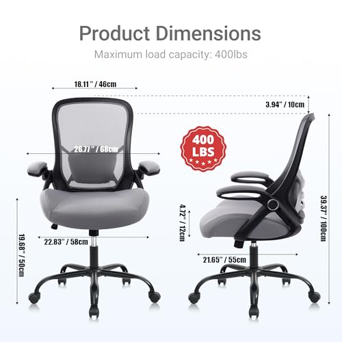 Image of HYLONE 400lbs Heavy Duty Office Chair, 5 inch Thickened Seat Ergonomic Desk Chair with Adjustable Armrests, Home Office Computer Chairs for Long Hours Mesh Executive Chair(Dark Grey)