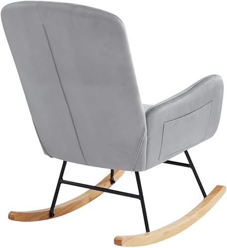 Miniatura 6 de hansones Mecedora para guardería, silla deslizadora tapizada con respaldo alto para sala de estar, dormitorio, oficinas (terciopelo gris)
