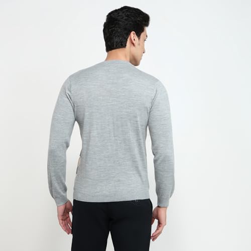 Image of Park Avenue Men Reguler Fit Jacquard Pattern Acrylic Wool Blend V Neck Sleeveless Casual Winter Wear Grey