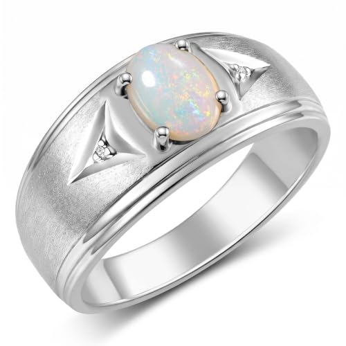 Image of Rylos Men's Rings Classic Design 8X6MM Oval Gemstone & Sparkling Diamond Ring - Color Stone Birthstone Rings for Men, Sterling Silver Rings in Sizes 8-13. Elevate Your Style with Timeless Elegance!