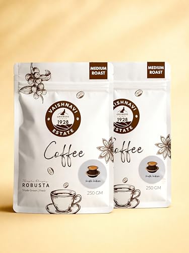 Image of Vaishnavi Estate's Medium Roast Robusta Coffee | Single Origin | Shade Grown | Freshly Roasted & Ground | Filter - (250g, Pack of 2)