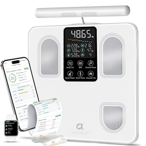 arboleaf Körperfettwaage Personenwaage digital, Körperanalysewaage mit Handsensoren & großes Display Waage mit Körperfett und Muskelmasse, Körperwaage 8-Elektroden mit App 27 Körpermaße