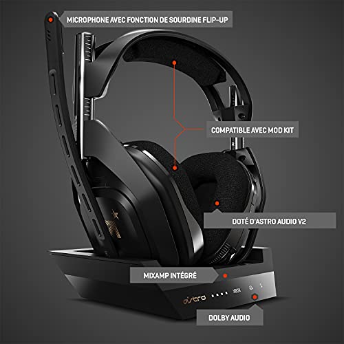 ASTRO Gaming A50 Casque sans fil Connexion+ Station de Charge Gamer, 4ème Génération, Dolby, Équilibre entre son des Jeux et Voix, 2,4 GHz, pour Xbox Series X|S, Xbox One, PC - Noir/Or