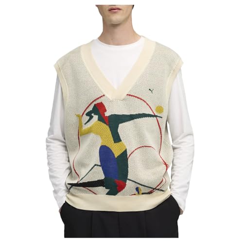 PUMA Mens Special Items Knit Vest V Neck Sleeveless Sweater Casual - White3