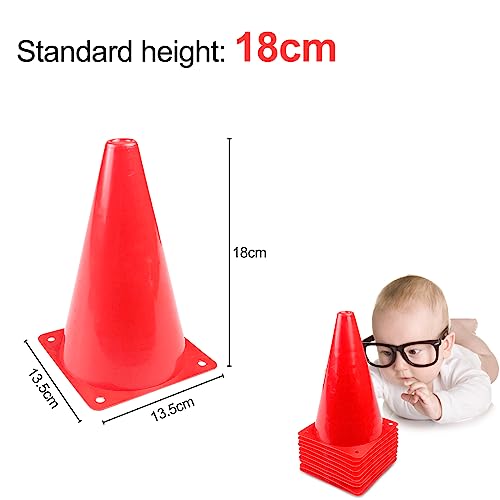 Fousenuk 10 Stück Markierungskegel 18cm, Hütchen Kinder Pylonen, Verkehrshütchen, Multifunktionskegel, Fußballtraining Kegel, Leitkegel, Markierkegel für Fußball, Sport, Reitsport & Hund Training