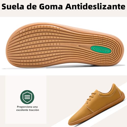 Miniatura 4 de Saguaro Zapatillas Barefoot Hombre Cuero Zapatos Minimalistas Antideslizantes Ligeros Calzado Descalzo Para Casual Trabajo, Noble Ii, Amarillo 43eu
