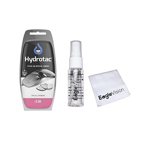 Optx 20/20 Hydrotac Stick-On Bifocal Lenses and Eagle Vision Lens Cleaner Bundle (+2.50)