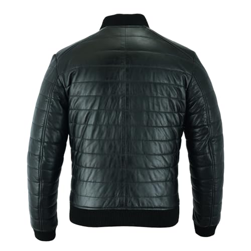 Leathers Men's Down Bomber Leather Jacket – Lambskin Mens Leather Jacket for Smart Casual – Leather Motorcycle Jacket Men4