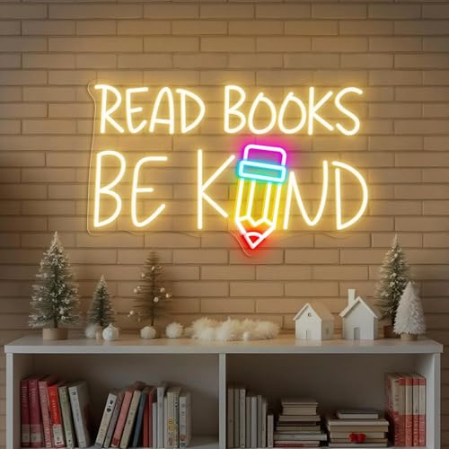 Image of Read Books Be Kind Neon Sign, Classroom LED Light, Library Wall Decor for Kid, Motivational Neon Light, Kindergarten Decor, Custom Neon Sign