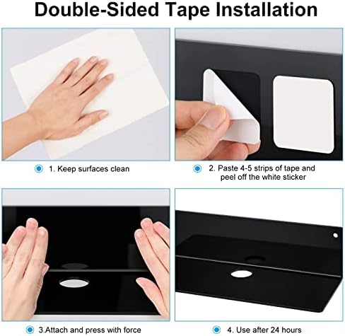  Set of 2 Acrylic Floating Wall Shelves,Modern Wall Shelves Small Adhesive Display Shelf for Bedroom Bathroom Kitchen Living Room Office Playroom (Black)