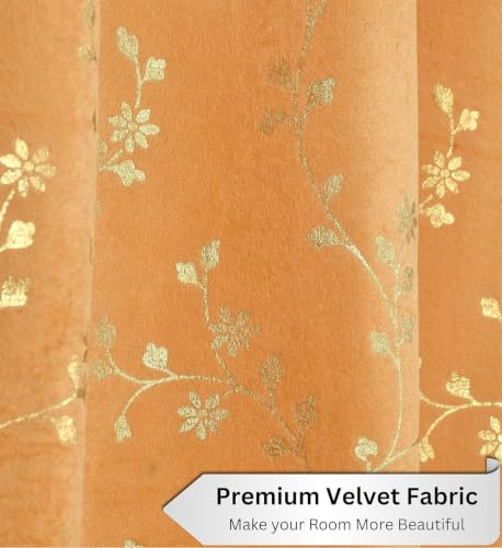 Image of Velvet Room Darkening Window Curtain 5 Feet, Golden Foil Print