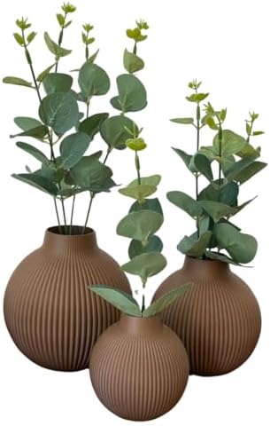 Real Touch Artificial Eucalyptus Flowers Decorative Pots Trio (BR...