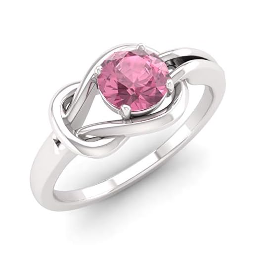 Diamondere Natural and Certified Pink Tourmaline Solitaire Engagement Ring in 14K White Gold | 0.3 Carat Infinity Knot Ring for Women, US Size 6