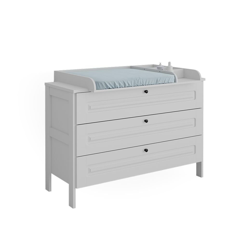 VitaliSpa Fasciatoio Ajaton, Bianco, 133 x 98.4 cm con 3 cassetti, adatto per fasciatoi standard fino a 85 cm