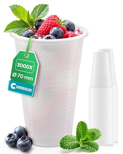 Commerline Vasos de Plástico 3000 Unidades 0,2 L | Vasos Desechables | Blancos | Fiestas | Agua | Servir