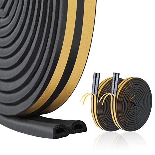 WISHDREAM Sello de Espuma de Goma Autoadhesiva Anticolisión para Ventanas y Puertas, Sello de Goma tipo D, Sello a Prueba de Sonido a Prueba de Agua, para Sellar el Viento frío o el Ruido (Negro 20M) Cover