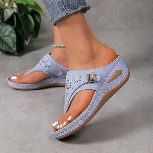 Orthopedic Sandals for Women, Women Summer Dressy Comfortable Sandals Arch Support Wedge Sandals Non Slip Flip Flops Sandals(Blue-1,6)3