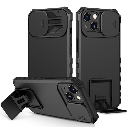 Image of Back Cover Case for Apple iPhone 15 | Sliding Camera Shield | Stereoscopic Stand | Shockproof 360 Degree Protection Mobile Phone Case Cover for i Phone 15 / iPhone 15 | PC, Black Back Cover