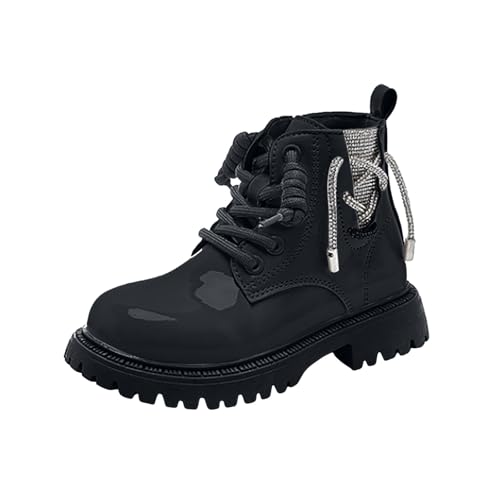 IWIHMIV Girls Short Boots Toddler Fall Winter Lace up Boots Kids Comfortable Outdoor Ankle Booties with Zipper