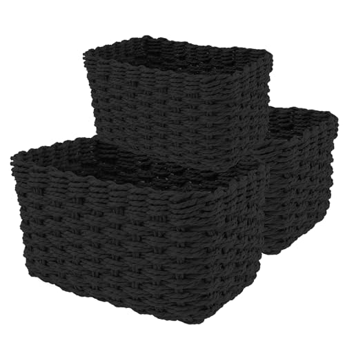 Set of 3 Storage Baskets for Organizing Grass Woven Desktop Basket Decorative Woven Baskets Multifunctional Toy Basket Cosmetics Display Hampers for Nursery Living Room Laundry Room Bedroom(black)
