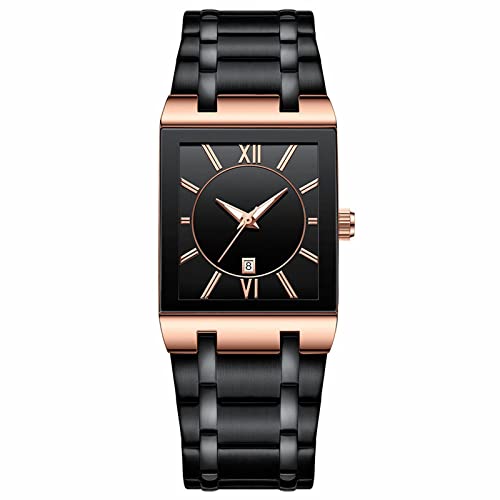 Relojes cuadrados para hombres y mujeres, reloj cuadrado de acero inoxidable con fecha, analógico, de cuarzo, reloj de pulsera de moda, relojes de vestir para mujer, C, talla única