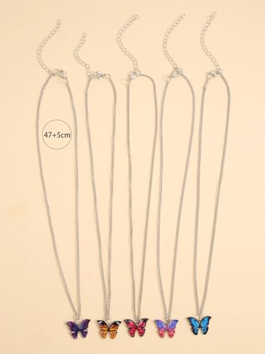 5 Pcs Stylish Butterfly Pendant Necklace Set (Silver)