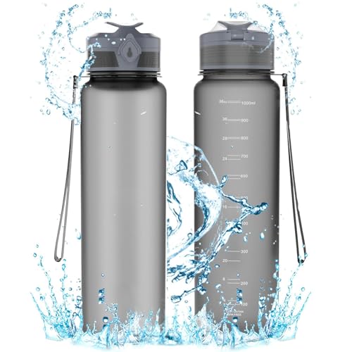 Green & Shine Borraccia sportiva da 1 litro con indicatore del tempo, borraccia con filtro, a prova di perdite, senza BPA, borraccia per fitness, palestra, ciclismo, yoga, ufficio