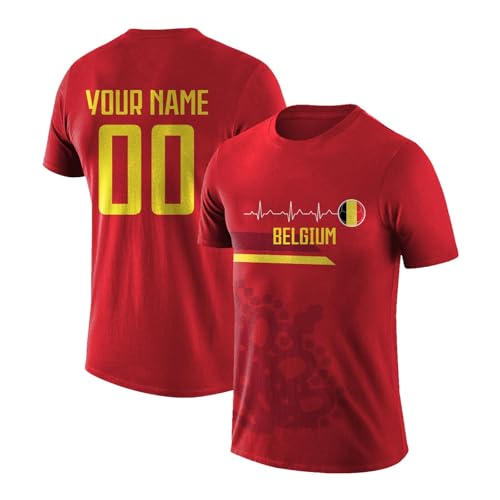 Image of Custom Belgium Football Shirt 2026 for Fans, Personalised Football Jerseys with Name Number Flag, Belgium Football T-Shirt for Kids Adults, Custom Football Jersey, Hopes for 2026 Victory